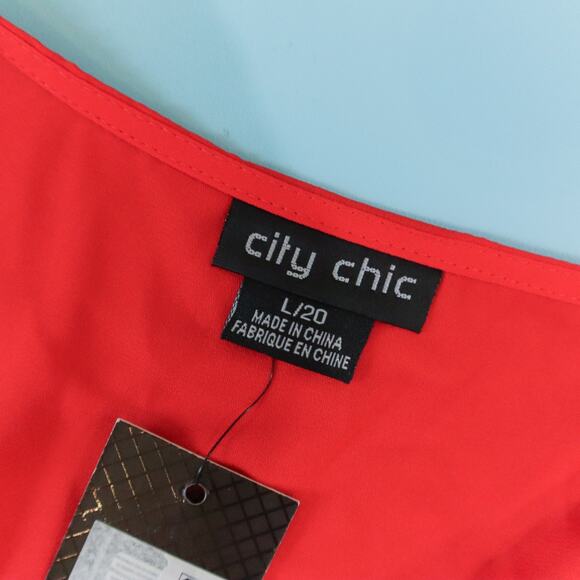 NEW City Chic Bright Red Wrap Front Ruffle Hem Dress Short Sleeve Size US 20 - Picture 5 of 9